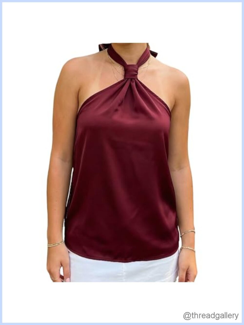 Women's Satin Halter Top Sleeveless Back Tie Elastic Waist Twist Front Backless